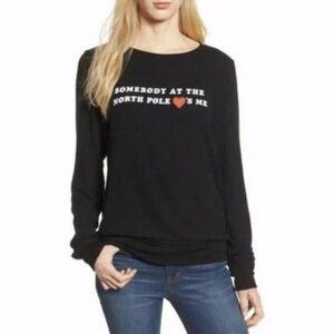Wildfox baggy pull over size small “someone at the North Pole loves me” black